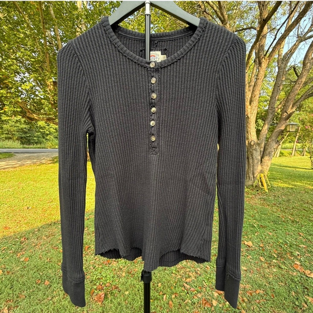 Faherty WKF2410-BLK Pima Cotton Modal Waffle Knit Henley Top Black Small Y2K